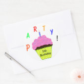 ラウンドステッカー5thバースデーパーティーピンクカップケーキ ラウンドシール (封筒)