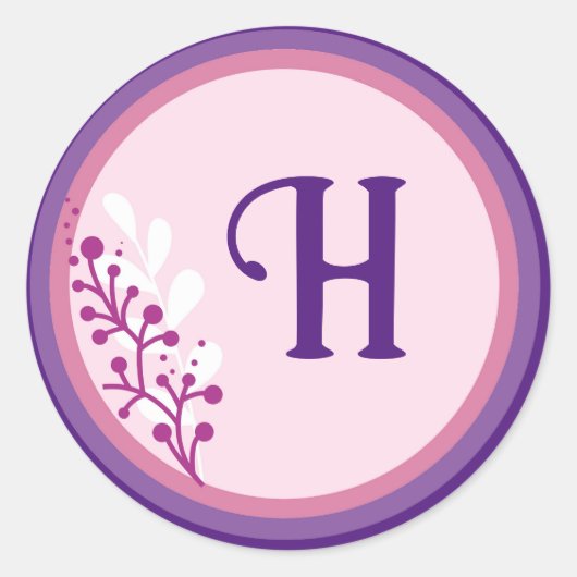 ラウンドステッカー – イニシャルの追加 – 紫 ラウンドシール (正面)
