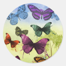 ラウンドステッカー、光沢、大、3インチ蝶