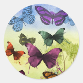 ラウンドステッカー、光沢、大、3インチ蝶 ラウンドシール