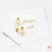 ラウンドステッカーHappy 50h記念日 ラウンドシール (封筒)