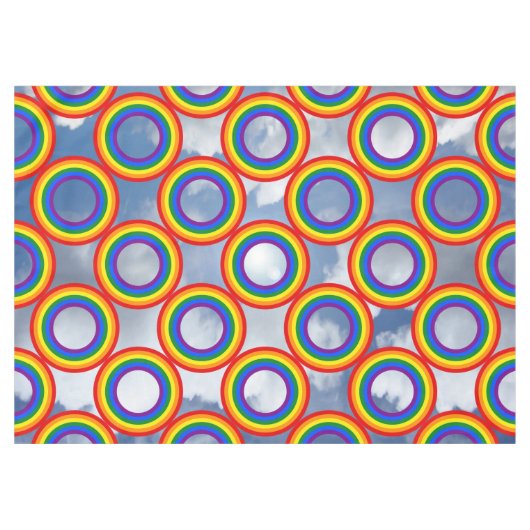 ラウンドストライプフレームレインボー+画像 テーブルクロス (正面(横))