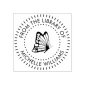 ラウンドタイポグラフィバタフライパーソナルライブラリー本 ラバースタンプ (インプリント)