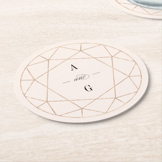 ラウンドダイヤモンドジェムストーンスタイリッシュジオメト結婚リ ラウンドペーパーコースター (アングル)