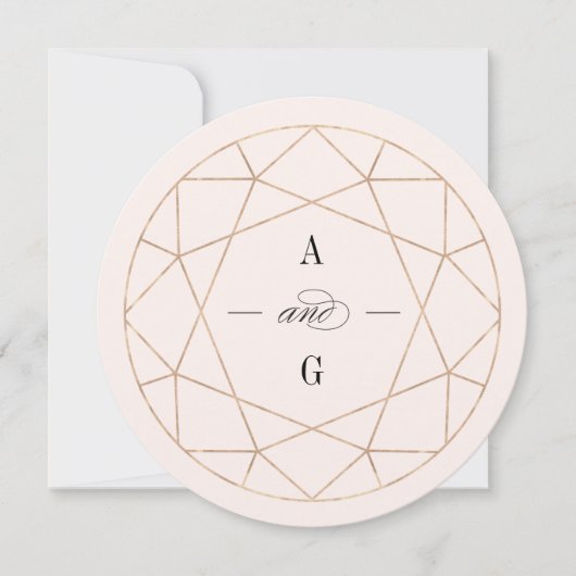 ラウンドダイヤモンドジェムストーンスタイリッシュジオメト結婚リ 招待状 (正面)