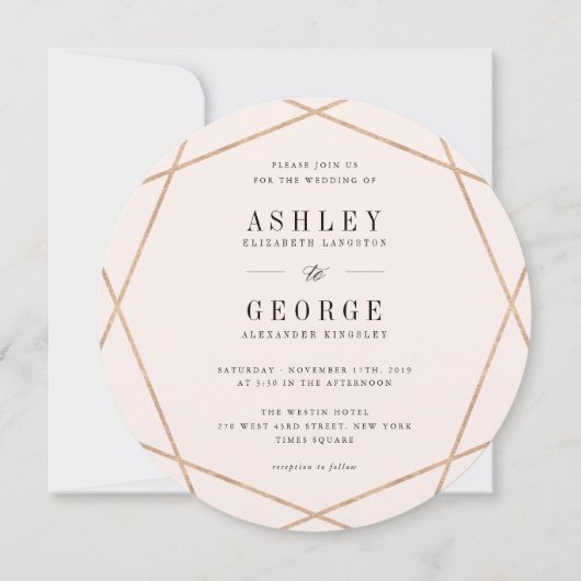 ラウンドダイヤモンドジェムストーン幾何学的エレガントな結婚式 招待状 (裏面)