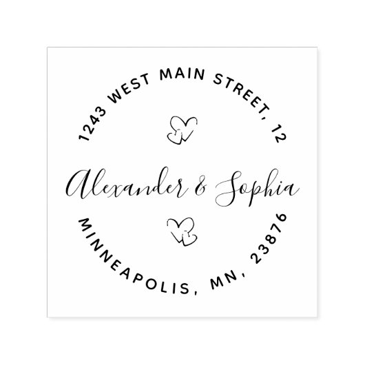 ラウンドダブルモダンハート結婚の差出人住所 セルフインキングスタンプ (デザイン)