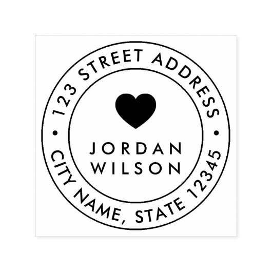 ラウンドダブル縁どモダンハート差出人住所 セルフインキングスタンプ (デザイン)