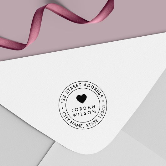 ラウンドダブル縁どモダンハート差出人住所 セルフインキングスタンプ