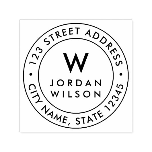 ラウンドダブル縁どモノグラムモダン差出人住所 セルフインキングスタンプ (デザイン)