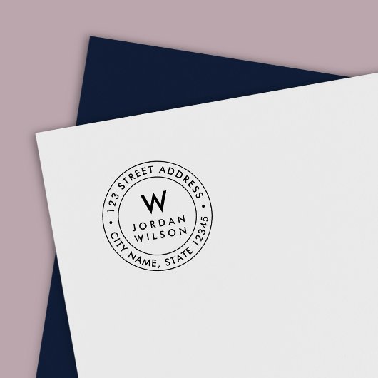 ラウンドダブル縁どモノグラムモダン差出人住所 セルフインキングスタンプ