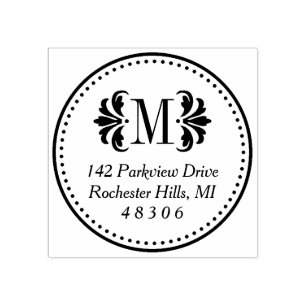 ラウンドダマスクモノグラムイニシャル差出人住所 ラバースタンプ