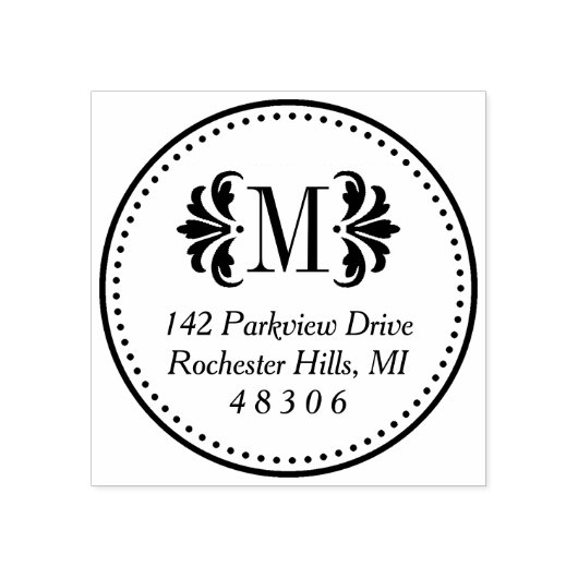 ラウンドダマスクモノグラムイニシャル差出人住所 ラバースタンプ (インプリント)