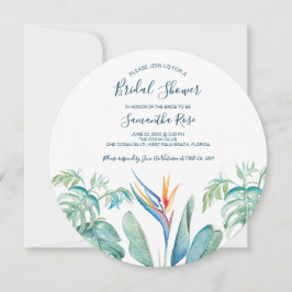 ラウンドトロピカルウォーターカラー植物性ブライダルシャワー セーブザデート