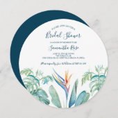 ラウンドトロピカルウォーターカラー植物性ブライダルシャワー セーブザデート (正面/裏面)