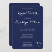 ラウンドネイビーブルーブライダルシャワー招待状とハート 招待状 (正面/裏面)
