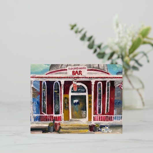 「ラウンドハウスバー」ベイ絵を描のはがきを入れる 箔シーズンポストカード (立ち正面)