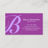 ラウンドハンドはっきりしたモノグラムパープルビジネスカード 名刺 (正面)