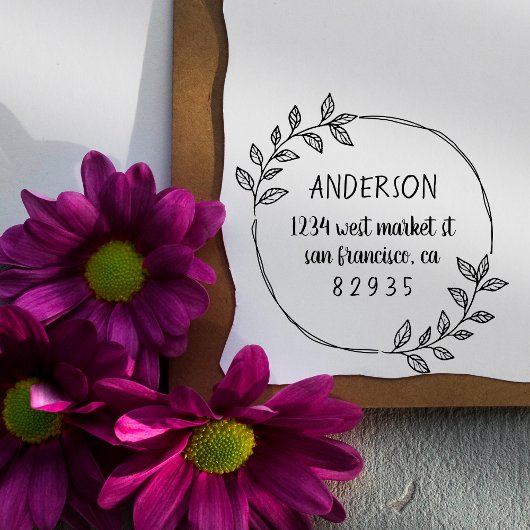 ラウンドハンド描画された葉ファミリ差出人住所 ラバースタンプ