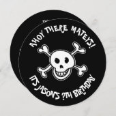 ラウンドパイレーツスカルバースデーパーティ招待状 招待状 (正面/裏面)