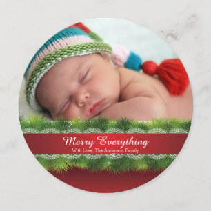 ラウンドパイン&レースクリスマスホリデーフォトカード 招待状