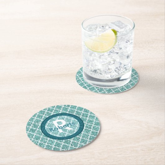 ラウンドパーソナライズされたティール（緑がかった色）コースター ラウンドペーパーコースター (インサイチュ)