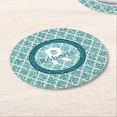 ラウンドパーソナライズされたティール（緑がかった色）コースター ラウンドペーパーコースター (アングル)