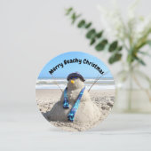 ラウンドパーソナライズされたフロリダ雪だるまビーチクリスマス シーズンカード (スタンド正面)