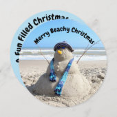 ラウンドパーソナライズされたフロリダ雪だるまビーチクリスマス シーズンカード (正面/裏面)