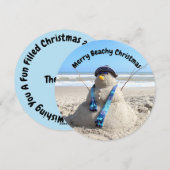 ラウンドパーソナライズされたフロリダ雪だるまビーチクリスマス シーズンカード (正面/裏面)