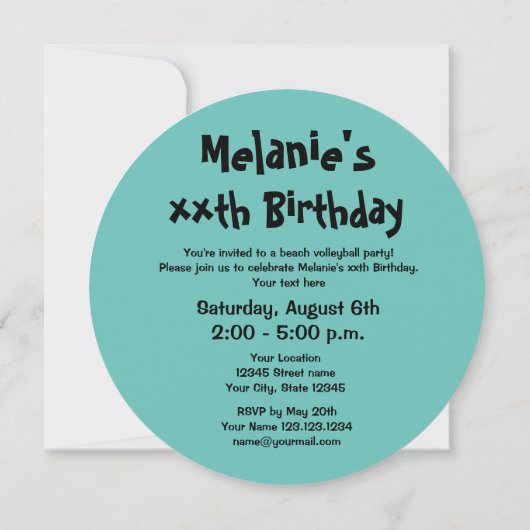 ラウンドビーチバレーボールバースデーパーティ招待状 招待状 (裏面)