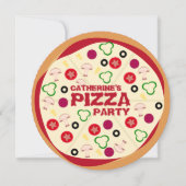 ラウンドピザパーティー子供の誕生日 招待状 (正面)