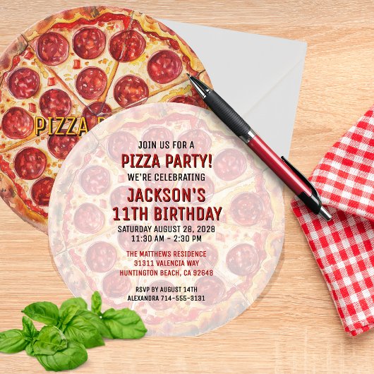 🍕 ラウンドピザパーティー誕生日招待状 招待状