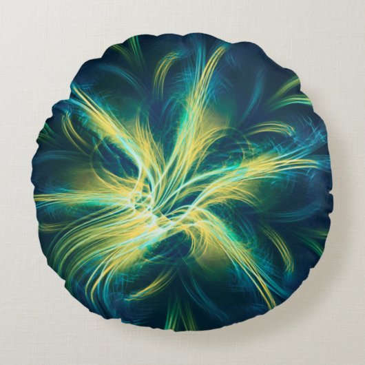 ラウンドピローフラクタルフラワーブルーパレット ラウンドクッション (正面)
