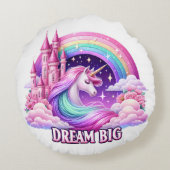 ラウンドピローホワイト ワイルドユニコーンレインボーキャッスル クッション (裏面)