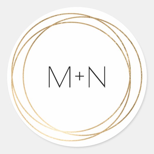 ラウンドフェイク金ゴールドフレームのモノグラム封筒用シール ラウンドシール (正面)