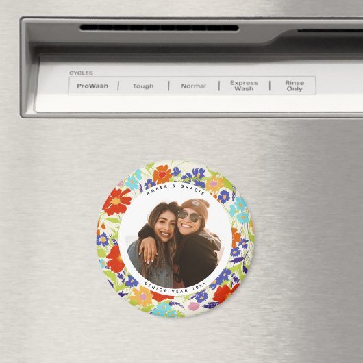 ラウンドフォトかわいらしワイルドフラワーフレームと文字マグン マグネット (インサイチュ (食洗機))