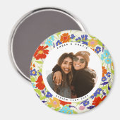 ラウンドフォトかわいらしワイルドフラワーフレームと文字マグン マグネット (正面/裏面)