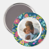 ラウンドフォトかわいらしワイルドフラワーフレームと文字 マグネット (正面/裏面)