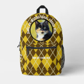 ラウンドフォトと文字アーグルパターン猫 プリントバックパック (正面)