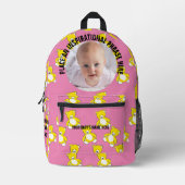 ラウンドフォトと文字ピンクテディベアベビー プリントバックパック (正面)