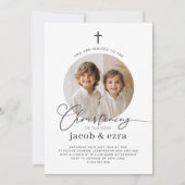 ラウンドフォトジョイントボーイズ《キリスト教》洗礼式や命名式招待状 招待状 (正面)
