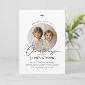 ラウンドフォトジョイントボーイズ《キリスト教》洗礼式や命名式招待状 招待状 (スタンド正面)