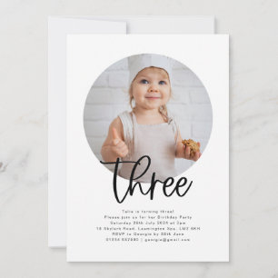 ラウンドフォトスリー誕生日招待状 招待状