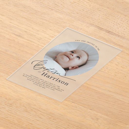 ラウンドフォトバプテスマ招待状 アクリル招待状 (レイダウン)