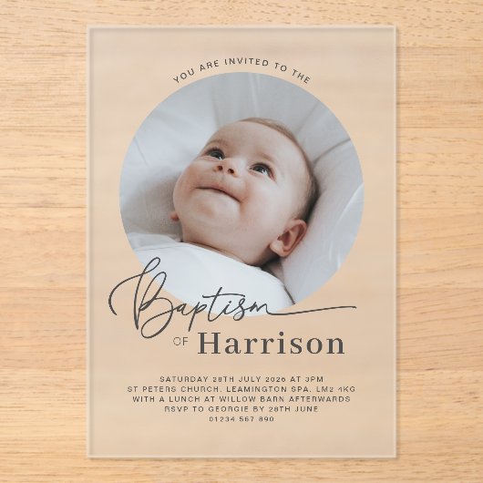 ラウンドフォトバプテスマ招待状 アクリル招待状 (正面)