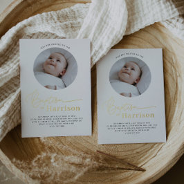 ラウンドフォトバプテスマ – 金ゴールド 箔招待状