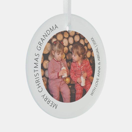 ラウンドフォトパーソナライズされたクリスマス ガラスオーナメント (正面右)