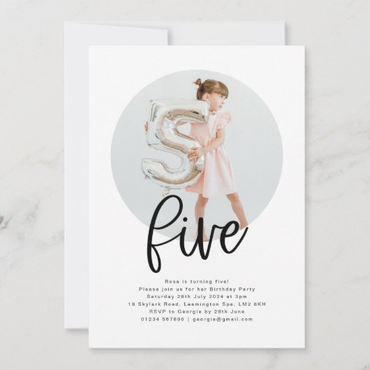 ラウンドフォトファイブ誕生日招待状 招待状 (正面)