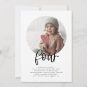 ラウンドフォトフォー誕生日招待状 招待状 (正面)